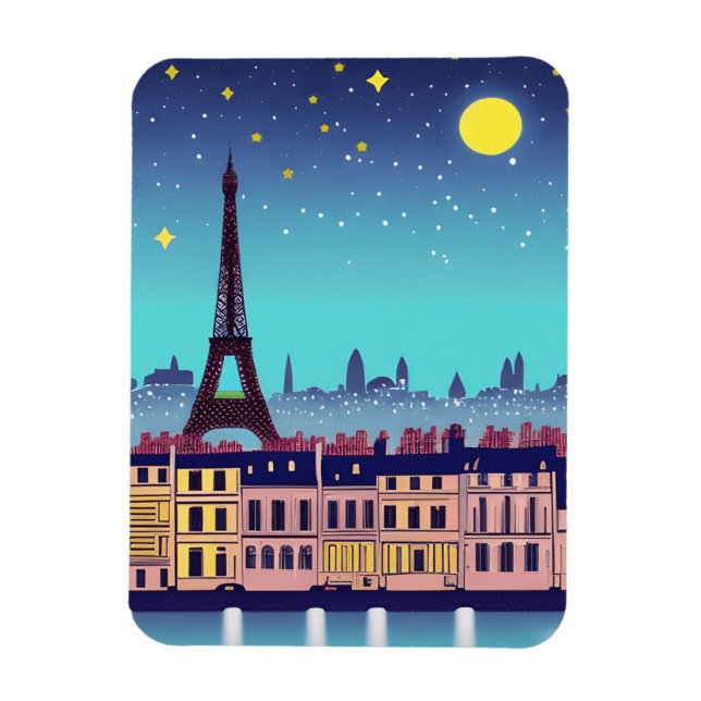 Fantasy Skyline of Paris Under the Stars Magnet (Vertical)