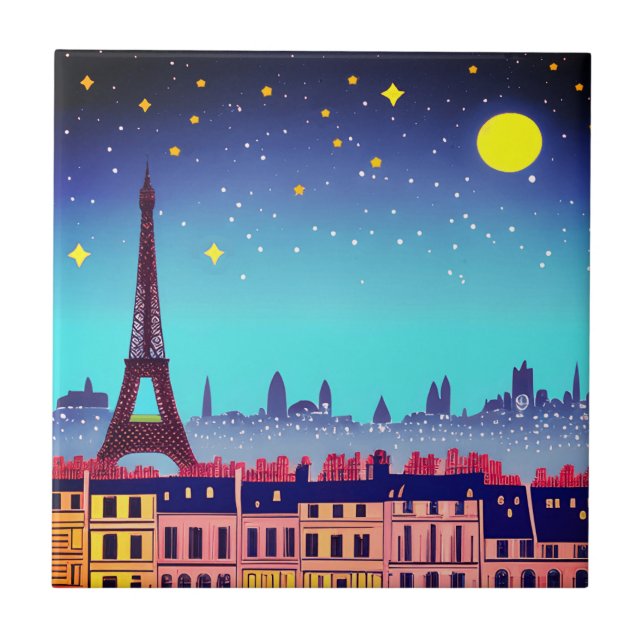 Fantasy Skyline of Paris Under the Stars Tile (Front)