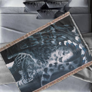 Fantasy Snow Leopard Wings Throw Blanket