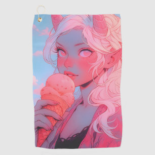 Fantasy Soft Pink Ice Cream Anime Girl Golf Towel