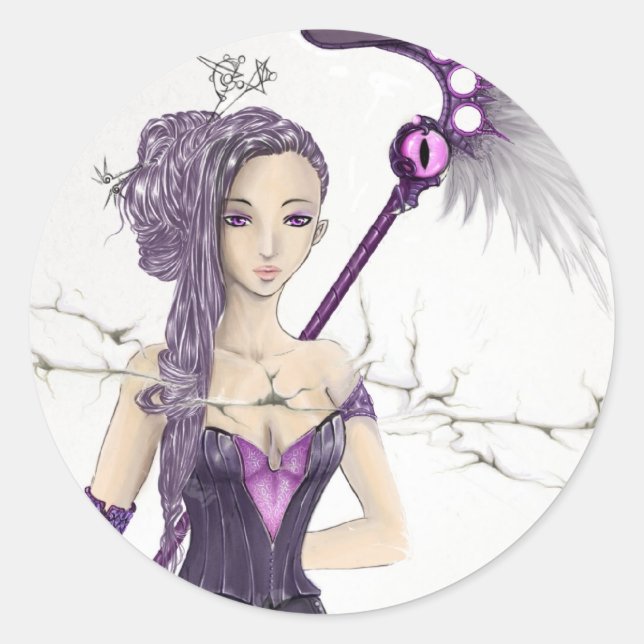 Fantasy Sorceress Classic Round Sticker (Front)
