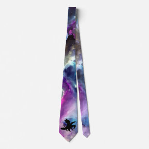 Fantasy Space Nebula Dragon Pink blue Neck Tie