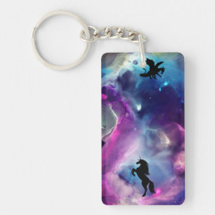 Fantasy Space Nebula Unicorn Dragon Pink blue Key Ring