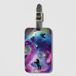 Fantasy Space Nebula Unicorn Dragon Pink blue Luggage Tag