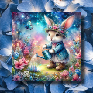 Fantasy Sparkle  Watercolor Garden Bunny Easter Holiday Card