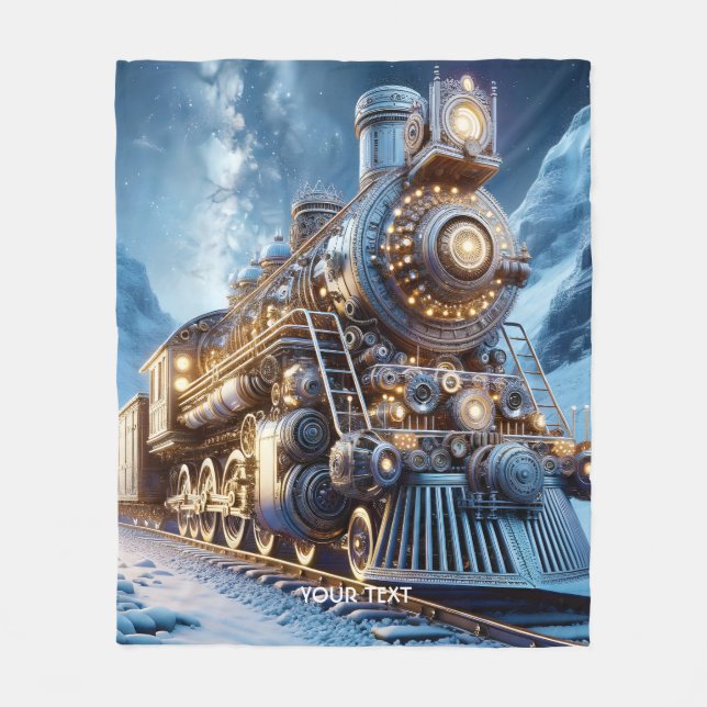 Fantasy Steam Train Winter Fleece Blanket (Front)