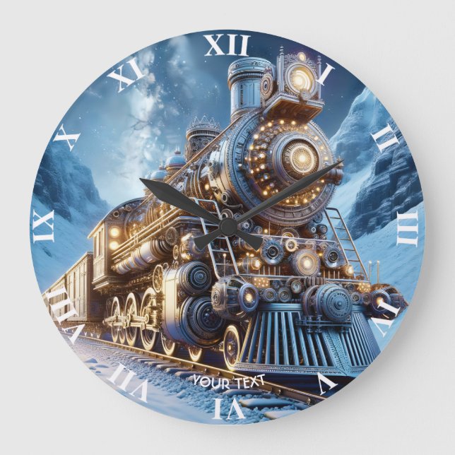 Fantasy Steam Train Winter Large Clock (Front)