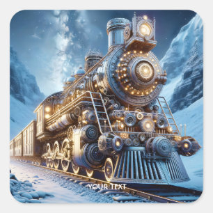 Fantasy Steam Train Winter Square Sticker