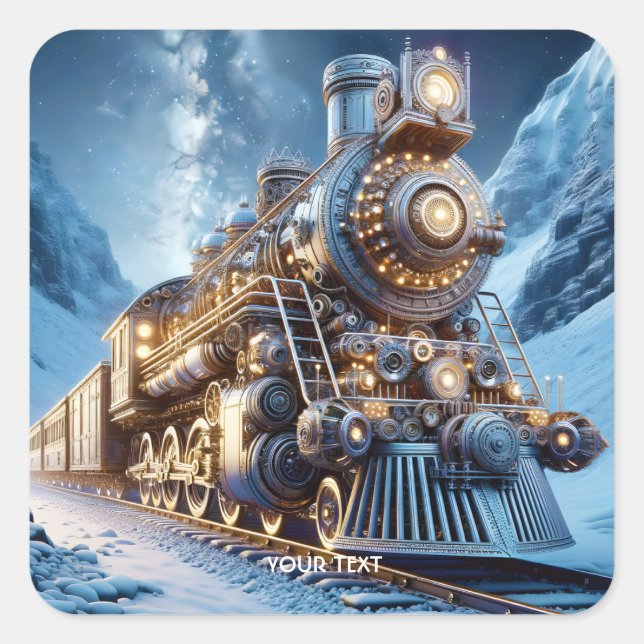 Fantasy Steam Train Winter Square Sticker (Front)