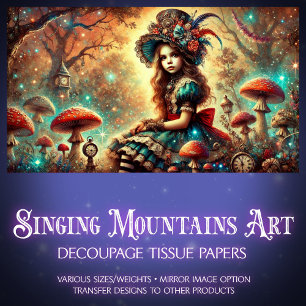 Fantasy Steampunk Alice On Mushroom Decoupage Tissue Paper