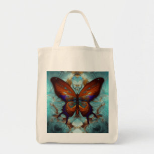 Fantasy Steampunk Orange Butterfly Aqua Watercolor Tote Bag