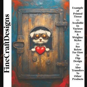 Fantasy Steampunk Puppy Dog + Heart AR3 Decoupage Tissue Paper