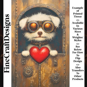 Fantasy Steampunk Puppy Dog + Heart AR4 Decoupage Tissue Paper