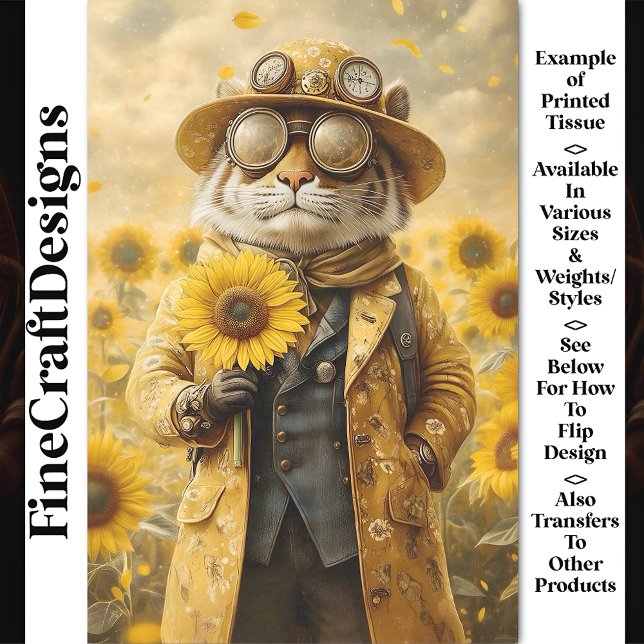 Fantasy Steampunk Tiger, Sunflowers AK9H Decoupage Tissue Paper (Creator Uploaded)