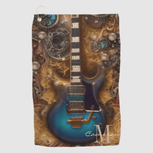 Fantasy Steampunk Vintage Blue Guitar Golf Towel