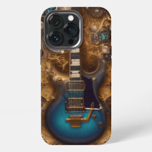 Fantasy Steampunk Vintage Blue Guitar Watercolor iPhone 13 Pro Case