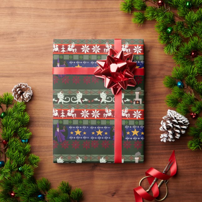 Fantasy Style Ugly Sweater Pattern Wrapping Paper (Holiday Gift)