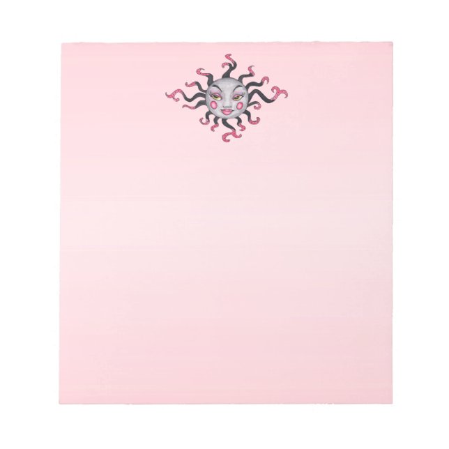 fantasy Sun Pretty Face Black Pink Rays Notepad (Front)