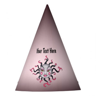 Fantasy Sun Pretty Face Scrolled Pink Black Rays Party Hat