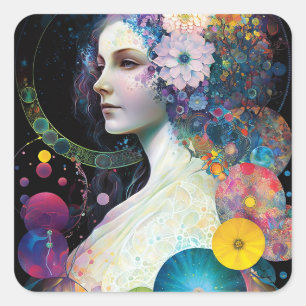 Fantasy Surreal Cosmic Woman Goddess Square Sticker