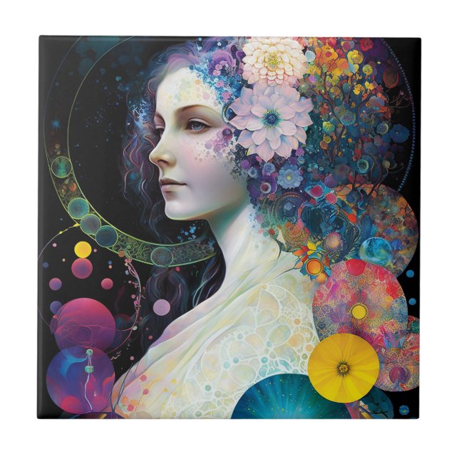 Fantasy Surreal Cosmic Woman Goddess  Tile (Front)