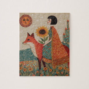 Fantasy Surreal Woman and Her Red Fox Jigsaw Puzzle
