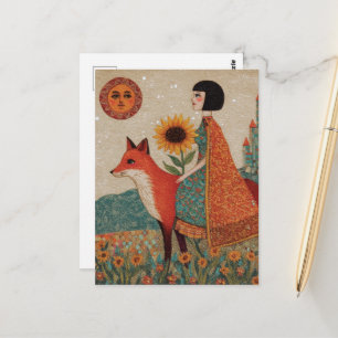 Fantasy Surreal Woman and Her Red Fox Postcard