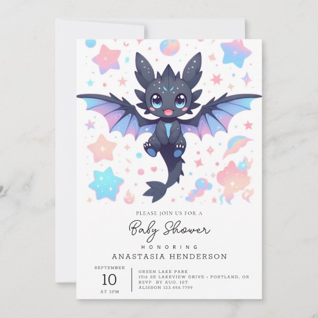 Fantasy Sweet Dragon Baby Shower Invitation (Front)