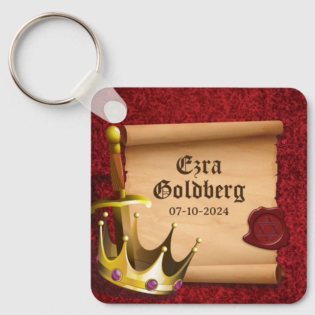 Fantasy Sword Crown Mediaeval Knight Bar Mitzvah Key Ring (Front)