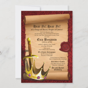 Fantasy Sword Crown Mediaeval Times Bar Mitzvah Invitation