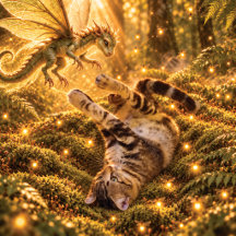 Fantasy Tabby Cat & Dragon Enchanted Forest Pillow
