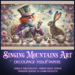 Fantasy Tea Party Wonderland Hatter Hare Decoupage Tissue Paper