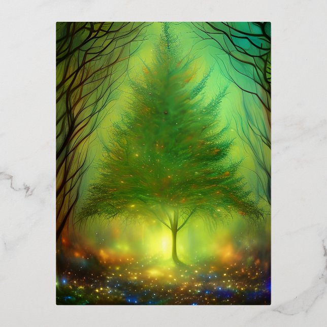 Fantasy Tree Foil Holiday Postcard (Front)