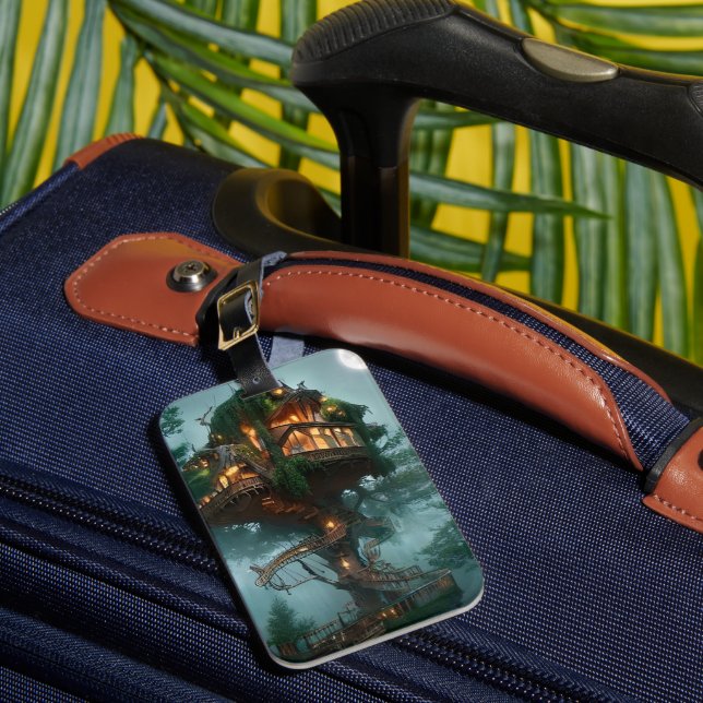 Fantasy Tree House Digital Artwork   Luggage Tag (Front Insitu 1)