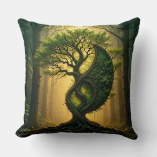 Fantasy Tree Shaped as Yin Yang in Mystical Wood Cushion