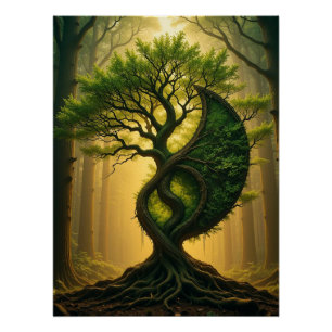 Fantasy Tree Shaped as Yin Yang in Mystical Wood Poster