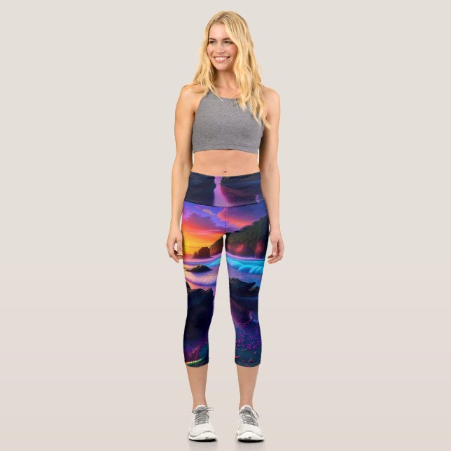 Fantasy Tropical Beach One Capri Leggings (Front)