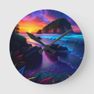 Fantasy Tropical Beach One Round Clock