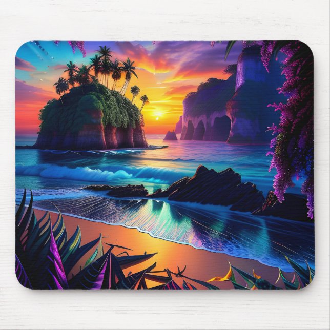 Fantasy Tropical Beach Three Mouse Mat (Front)
