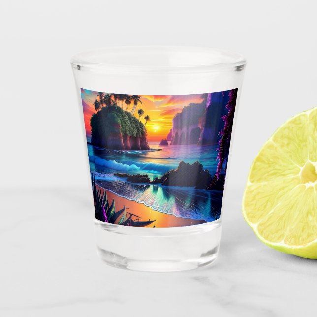 Fantasy Tropical Beach Three Shot Glass (Front)