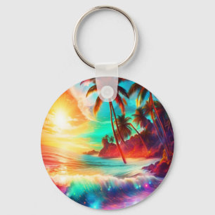 Fantasy Tropical Island Key Ring