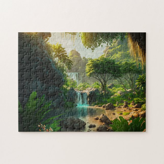 Fantasy Tropical Paradise Landscape with Waterfall Jigsaw Puzzle (Horizontal)