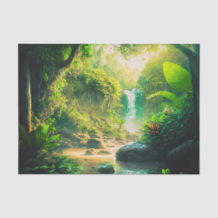 Fantasy Tropical Paradise Landscape with Waterfall Tissue Paper