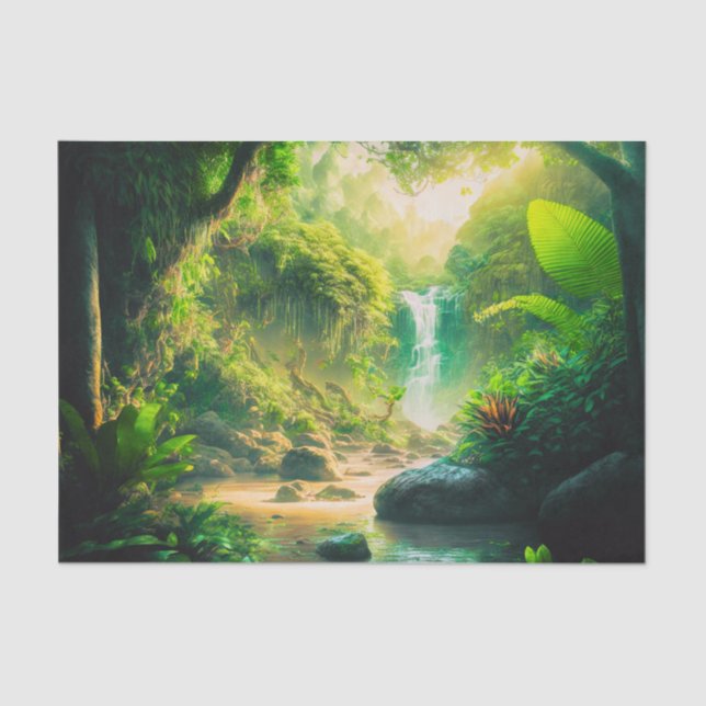Fantasy Tropical Paradise Landscape with Waterfall Tissue Paper (Front)