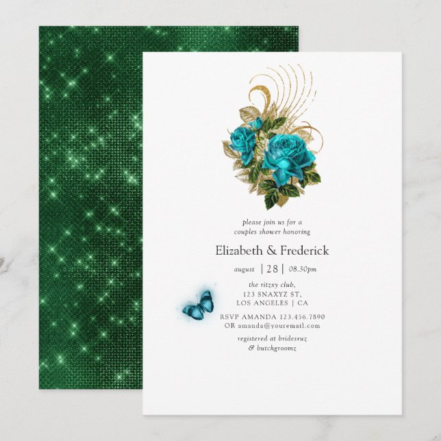 Fantasy Turquoise and Gold Couples Shower Invitation (Front/Back)