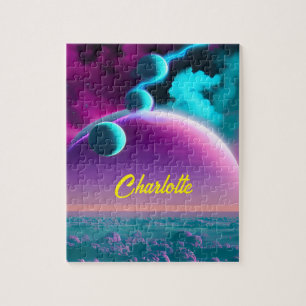 Fantasy Turquoise Planets Over Purple Planets Jigsaw Puzzle