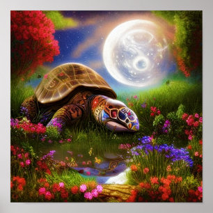 Fantasy turtle and moon    poster