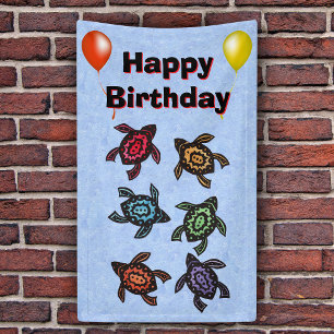 Fantasy Turtles Coloured Shells Balloons Birthday Banner
