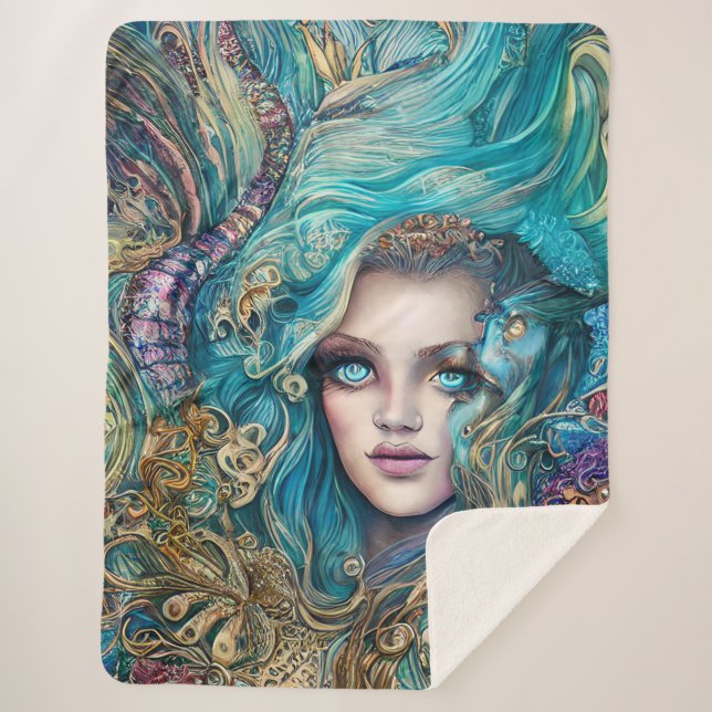 Fantasy Underwater Goddess Abstract Artwork Sherpa Blanket (Front)