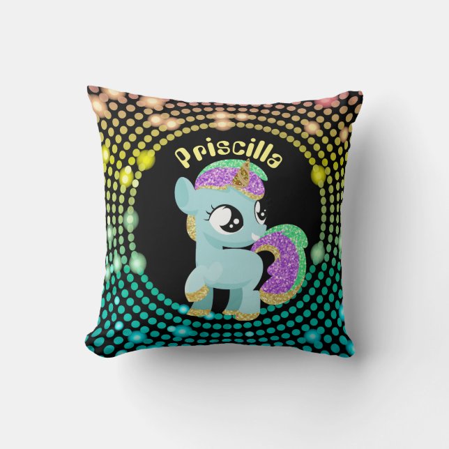 Fantasy unicorn customisable girls room pillow (Front)